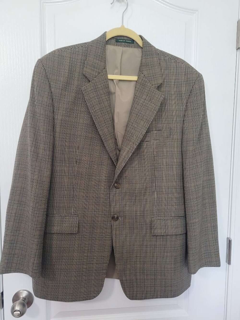 Lauren Ralph Lauren Jacket Men's Tan Houndstooth 100% Wool Blazer 42S Classic